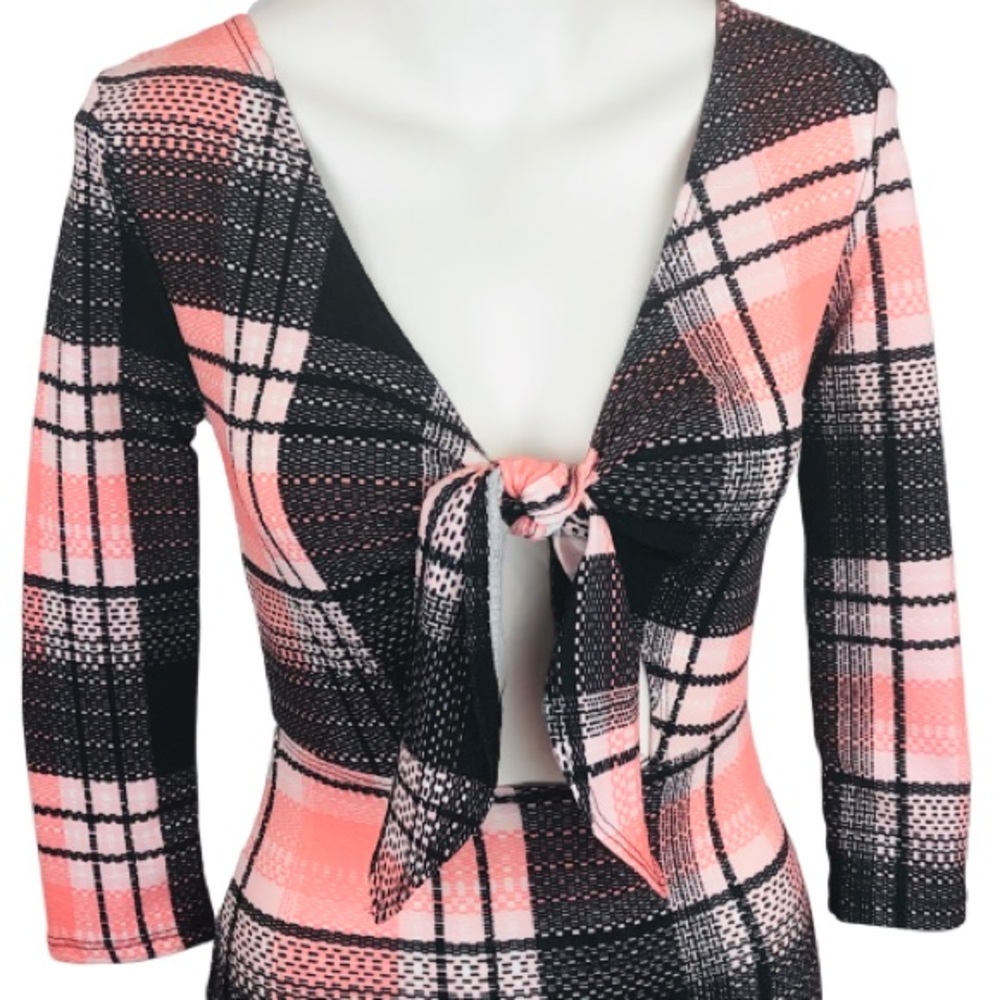 Boutique dress Daylight bodycon tie front bodice pink plaid size M